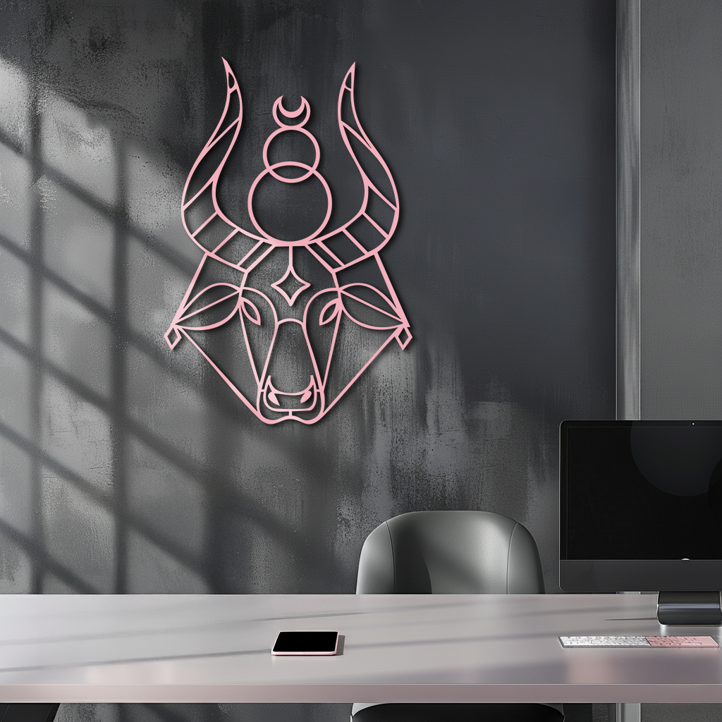 Taurus Zodiac Metal Wall Art – Geometric Bull Head Astrology Home Decor - KAFGP142