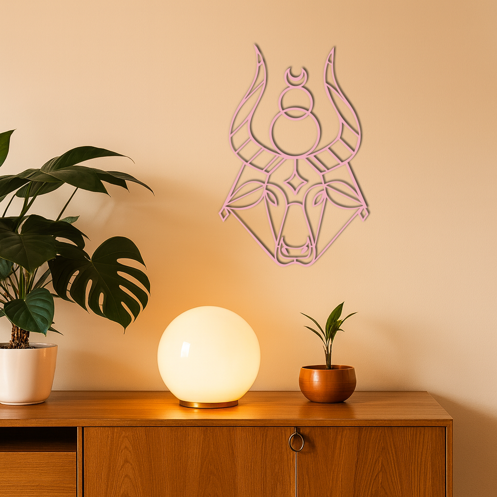 Taurus Zodiac Metal Wall Art – Geometric Bull Head Astrology Home Decor - KAFGP142