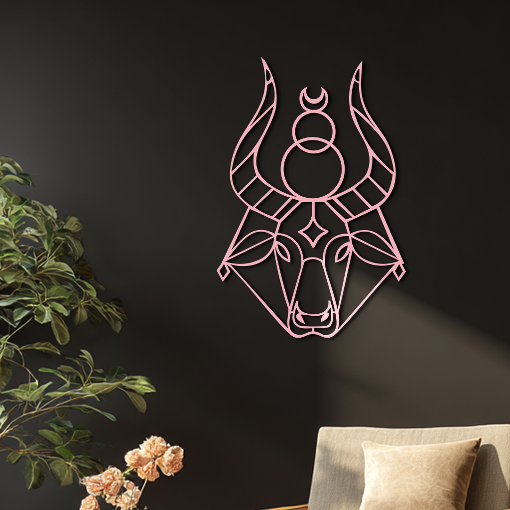 Taurus Zodiac Metal Wall Art – Geometric Bull Head Astrology Home Decor - KAFGP142