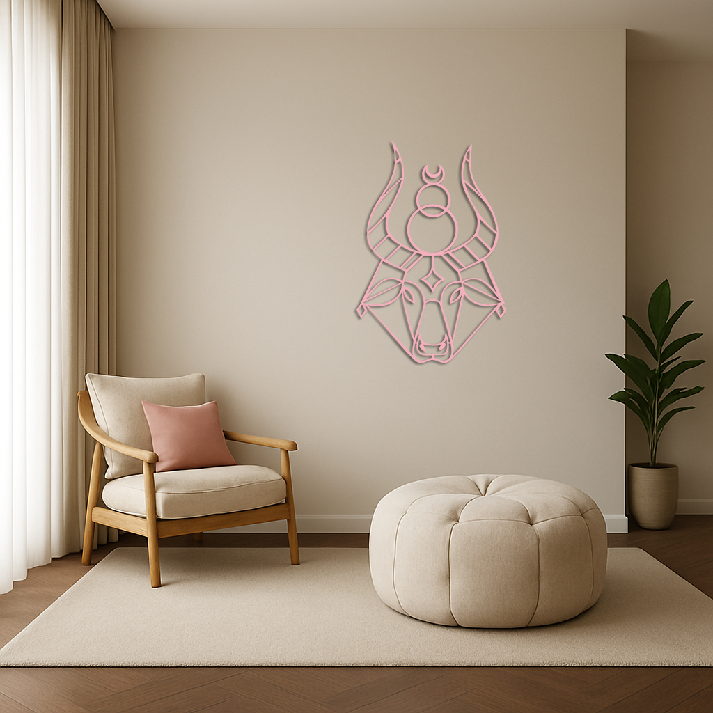 Taurus Zodiac Metal Wall Art – Geometric Bull Head Astrology Home Decor - KAFGP142