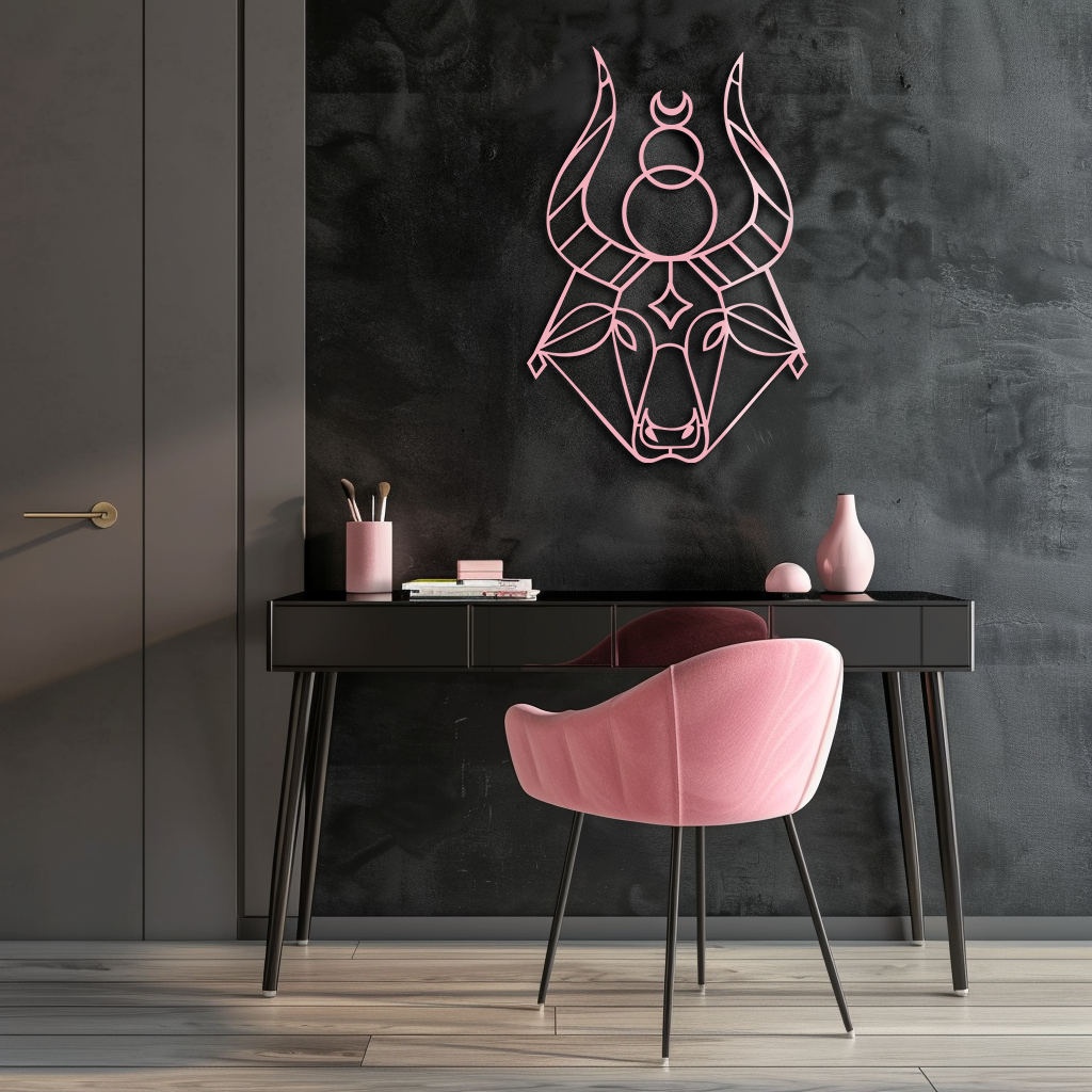 Taurus Zodiac Metal Wall Art – Geometric Bull Head Astrology Home Decor - KAFGP142