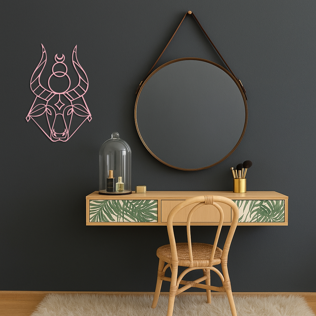 Taurus Zodiac Metal Wall Art – Geometric Bull Head Astrology Home Decor - KAFGP142