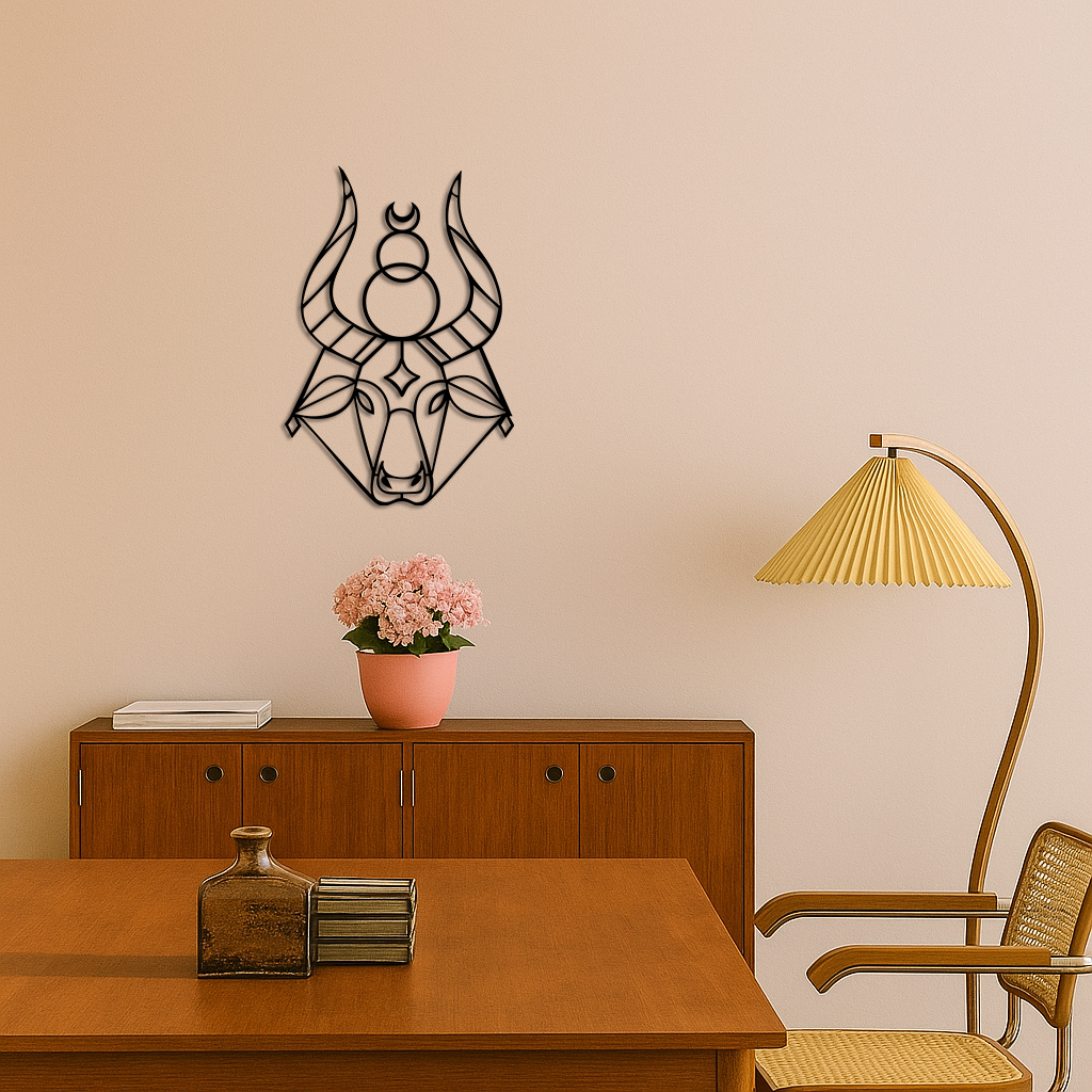 Taurus Zodiac Metal Wall Art – Geometric Bull Head Astrology Home Decor - KAFGP142