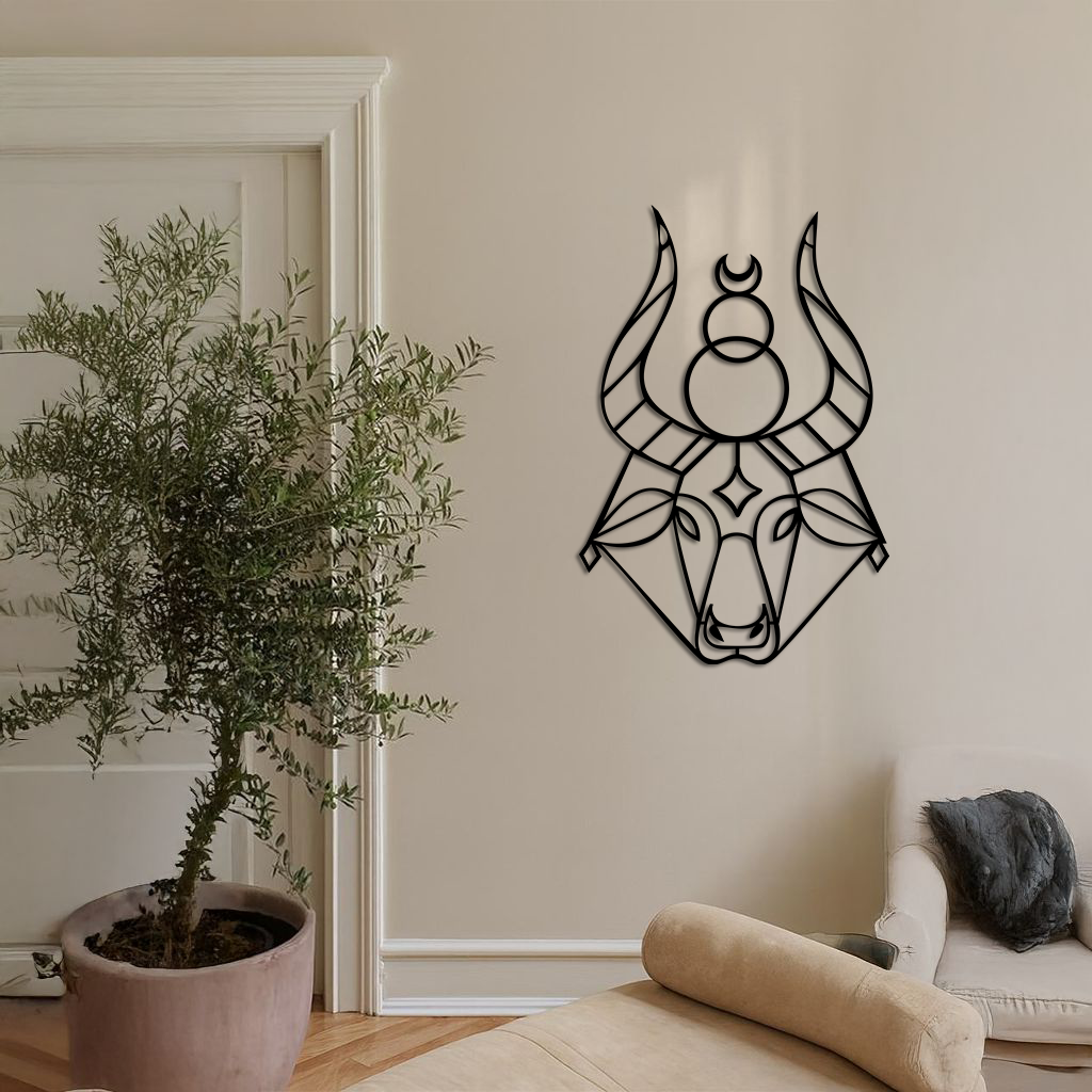 Taurus Zodiac Metal Wall Art – Geometric Bull Head Astrology Home Decor - KAFGP142