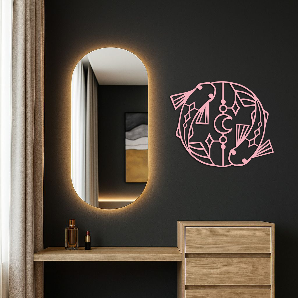 Pisces Zodiac Metal Wall Art – Astrological Home Decor Sign - KAFGP143