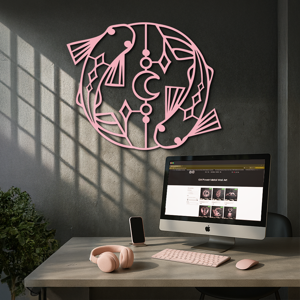 Pisces Zodiac Metal Wall Art – Astrological Home Decor Sign - KAFGP143