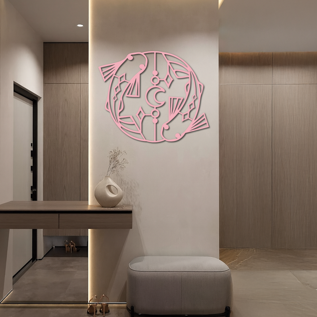 Pisces Zodiac Metal Wall Art – Astrological Home Decor Sign - KAFGP143
