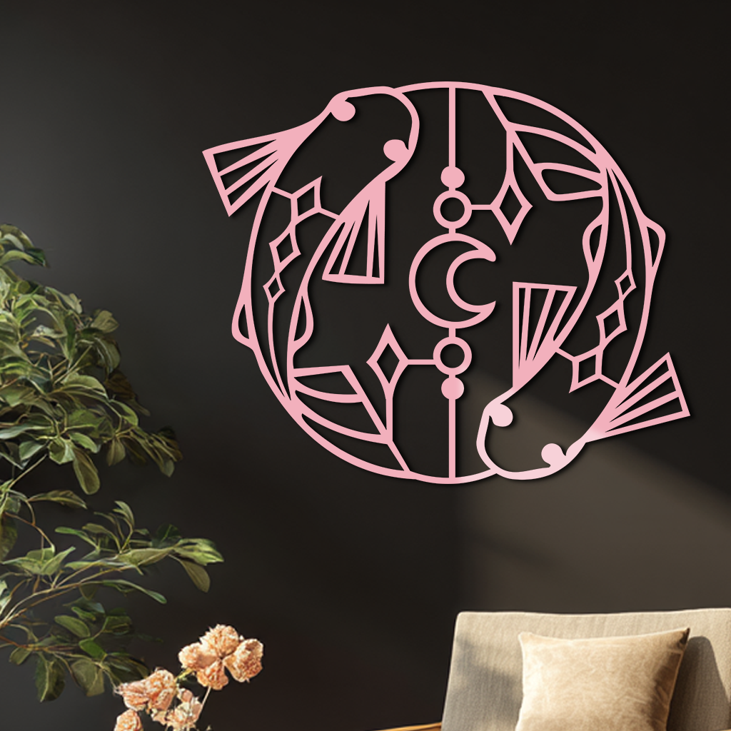 Pisces Zodiac Metal Wall Art – Astrological Home Decor Sign - KAFGP143
