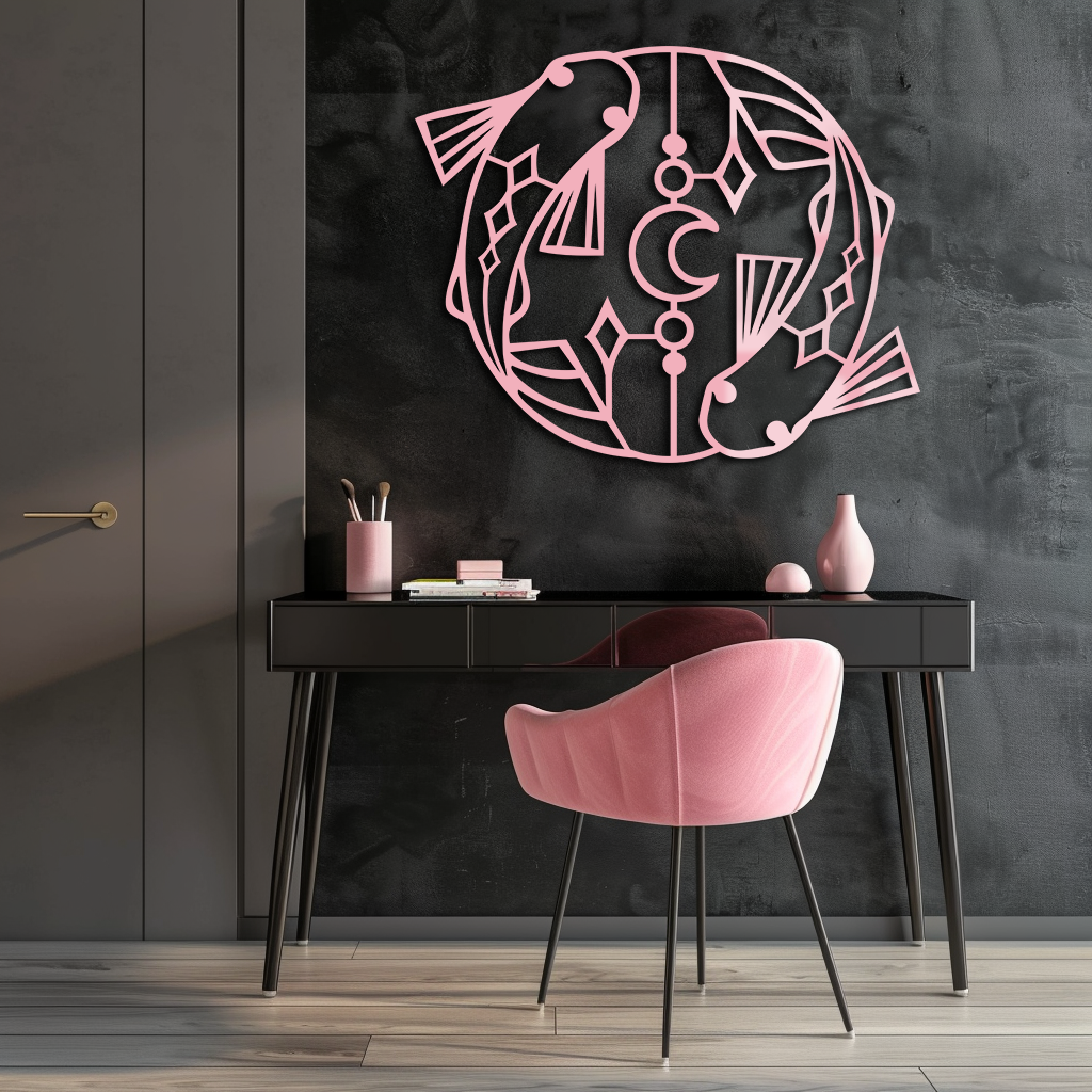 Pisces Zodiac Metal Wall Art – Astrological Home Decor Sign - KAFGP143