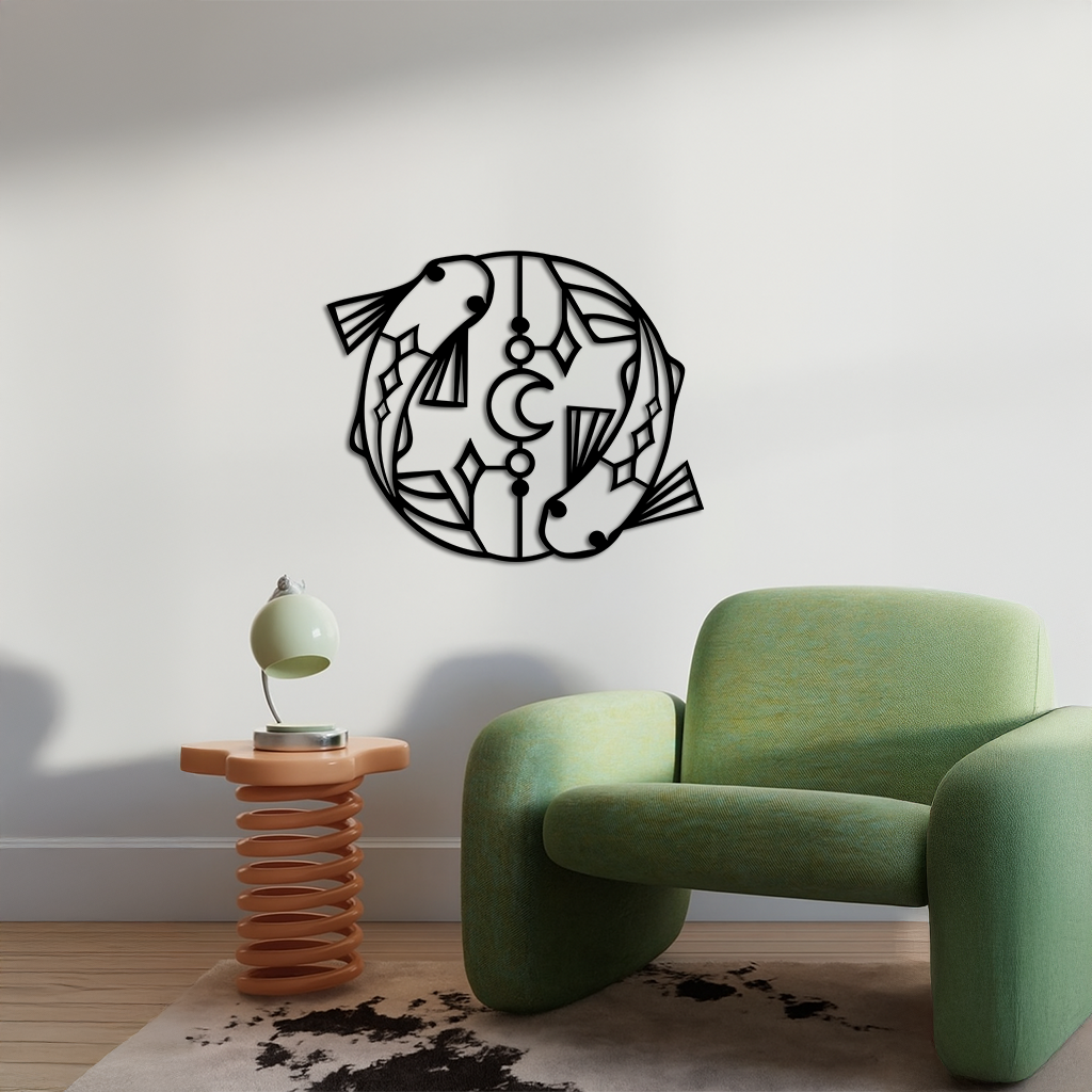 Pisces Zodiac Metal Wall Art – Astrological Home Decor Sign - KAFGP143