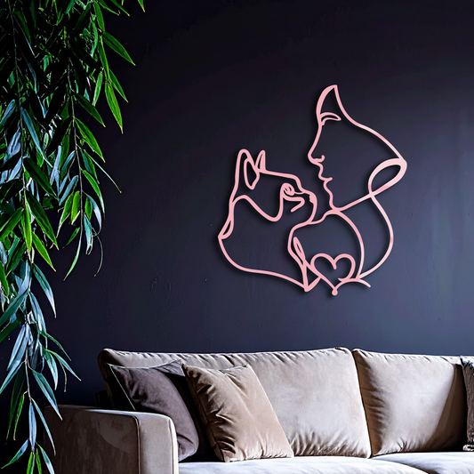Cat and Woman Silhouette Metal Wall Art – Modern Pet Lover Line Art Decor - KAFGP146
