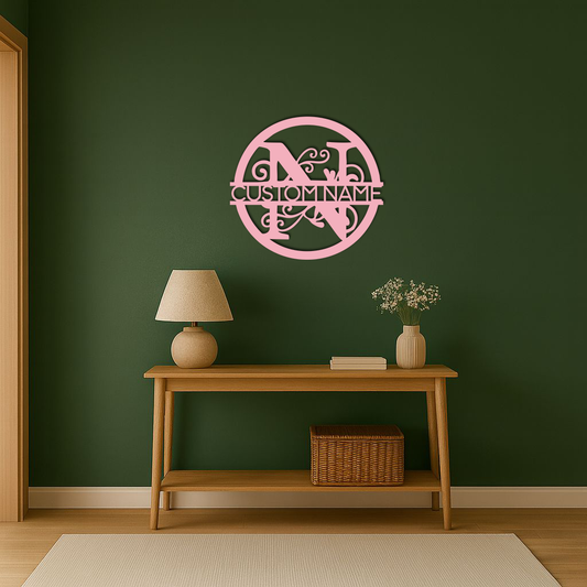 Personalized Monogram Metal Wall Art – Custom Initial & Name Round Sign - KAFGP147