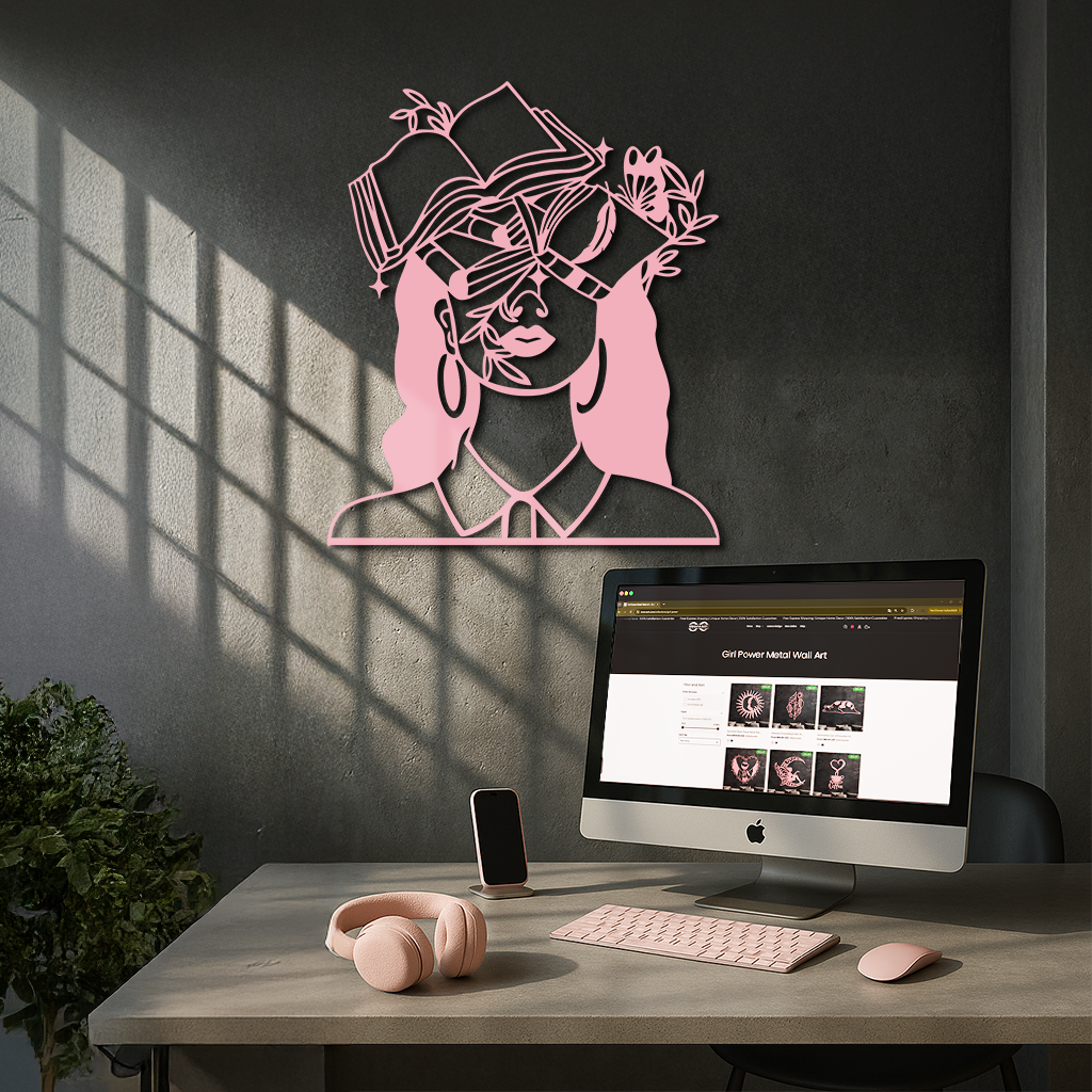 Book Lover Woman Silhouette Metal Wall Art – Reading & Knowledge Inspired Home Decor - KAFGP149