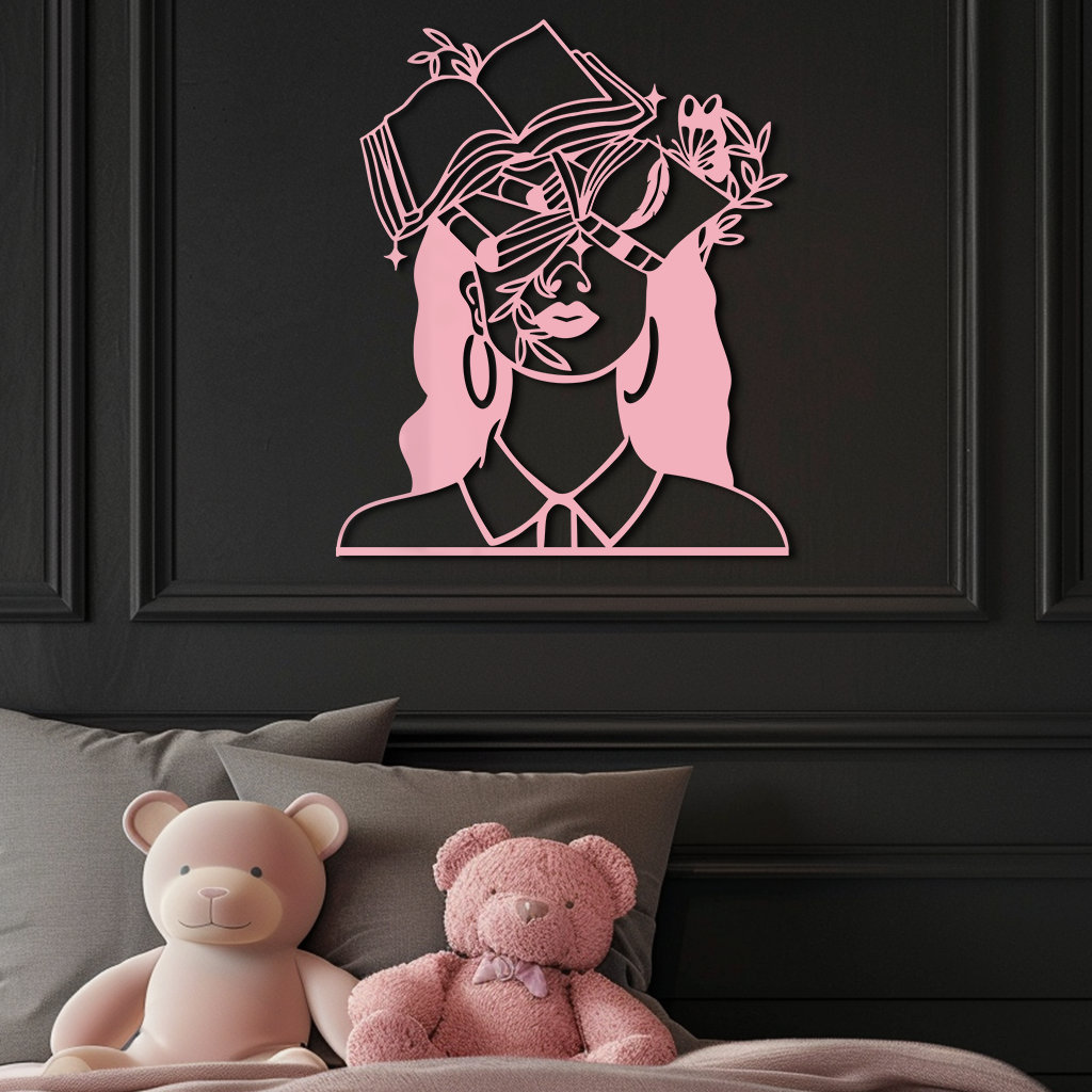 Book Lover Woman Silhouette Metal Wall Art – Reading & Knowledge Inspired Home Decor - KAFGP149