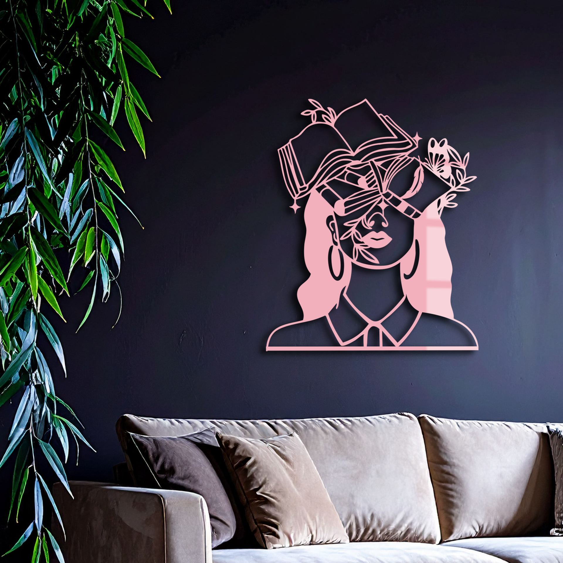 Book Lover Woman Silhouette Metal Wall Art – Reading & Knowledge Inspired Home Decor - KAFGP149
