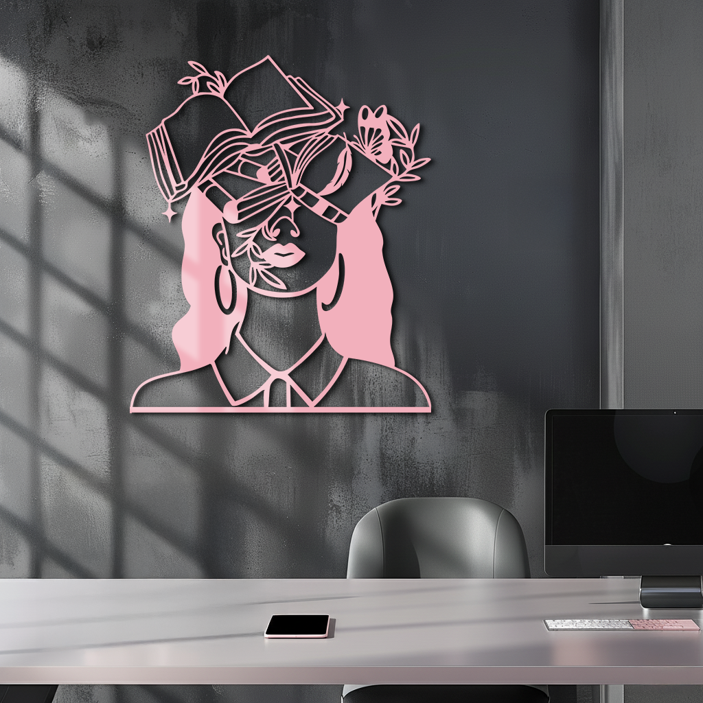 Book Lover Woman Silhouette Metal Wall Art – Reading & Knowledge Inspired Home Decor - KAFGP149