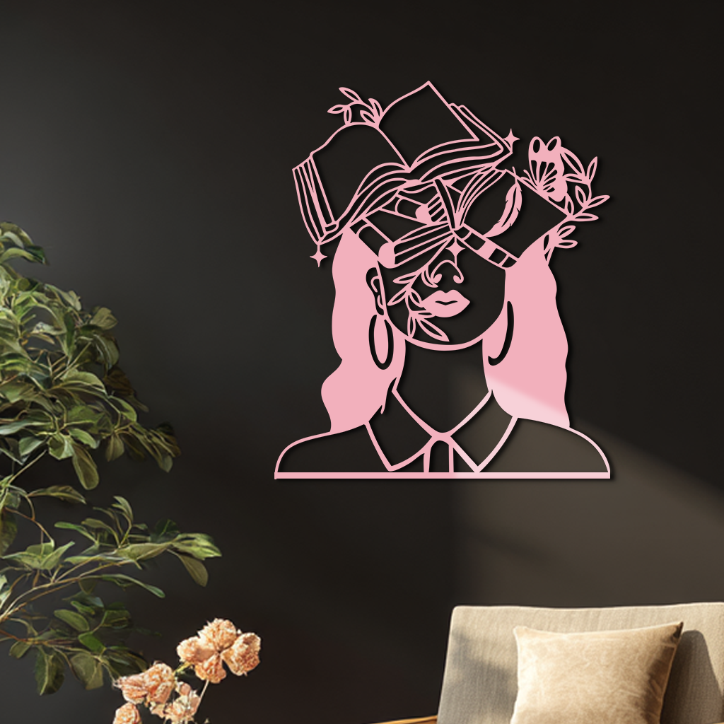 Book Lover Woman Silhouette Metal Wall Art – Reading & Knowledge Inspired Home Decor - KAFGP149