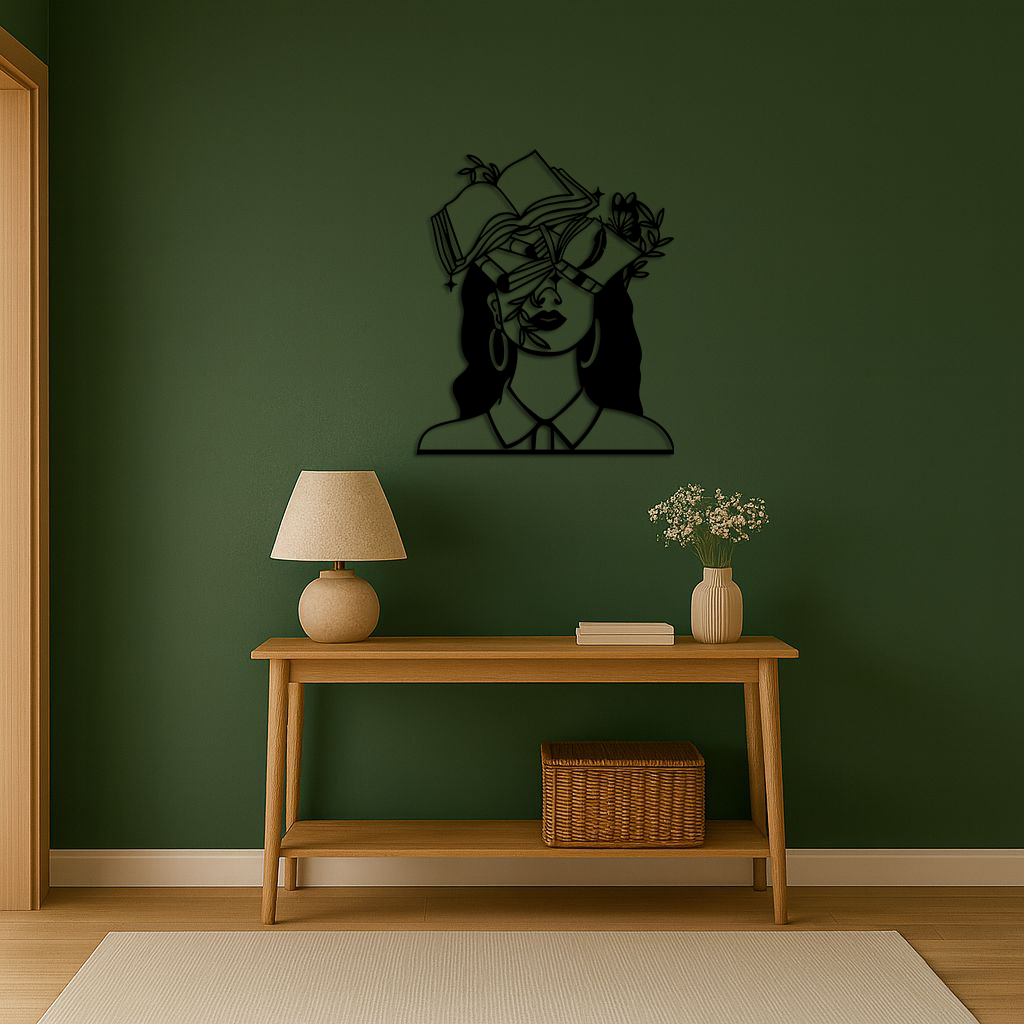Book Lover Woman Silhouette Metal Wall Art – Reading & Knowledge Inspired Home Decor - KAFGP149