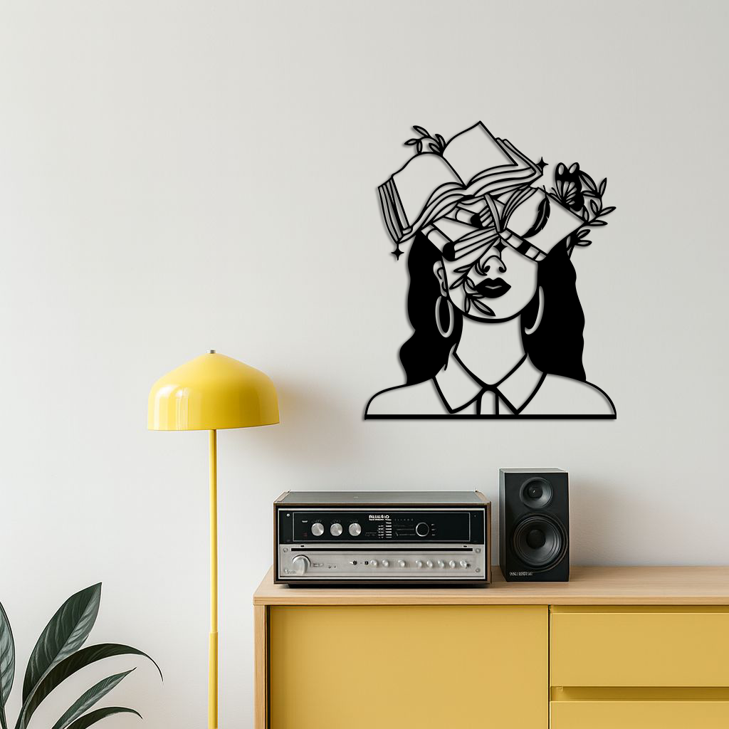 Book Lover Woman Silhouette Metal Wall Art – Reading & Knowledge Inspired Home Decor - KAFGP149