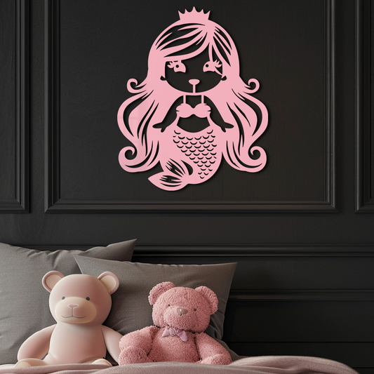Pink Mermaid Silhouette Metal Wall Art – Cute Ocean Fantasy Wall Decor for Girls - KAFGP152