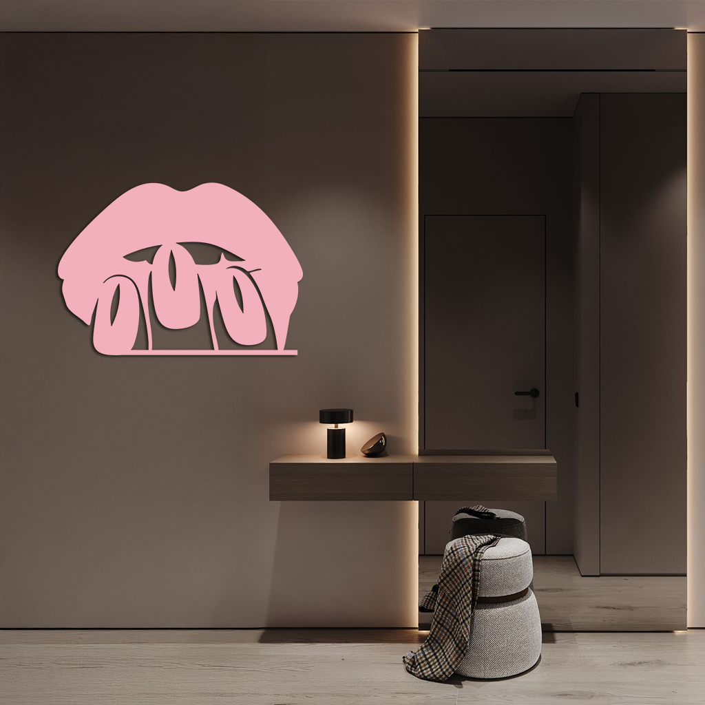 Pink Lips Metal Wall Art – Modern Glam Lip Design - KAFGP153