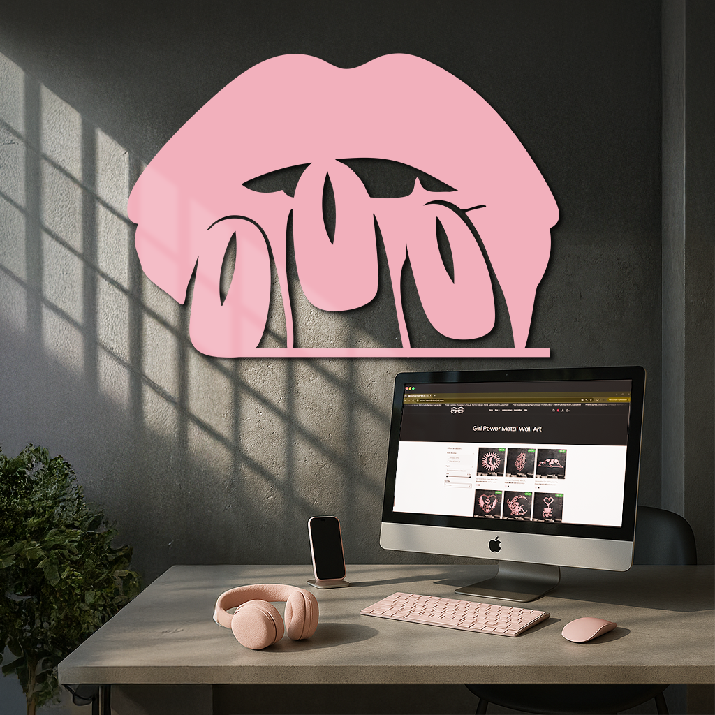 Pink Lips Metal Wall Art – Modern Glam Lip Design - KAFGP153