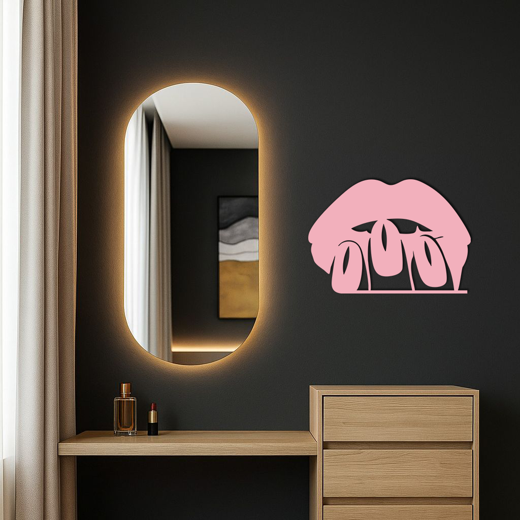 Pink Lips Metal Wall Art – Modern Glam Lip Design - KAFGP153