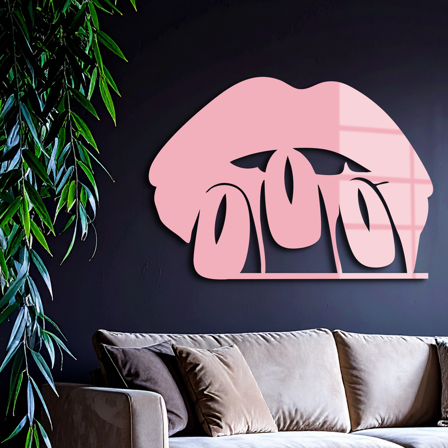 Pink Lips Metal Wall Art – Modern Glam Lip Design - KAFGP153