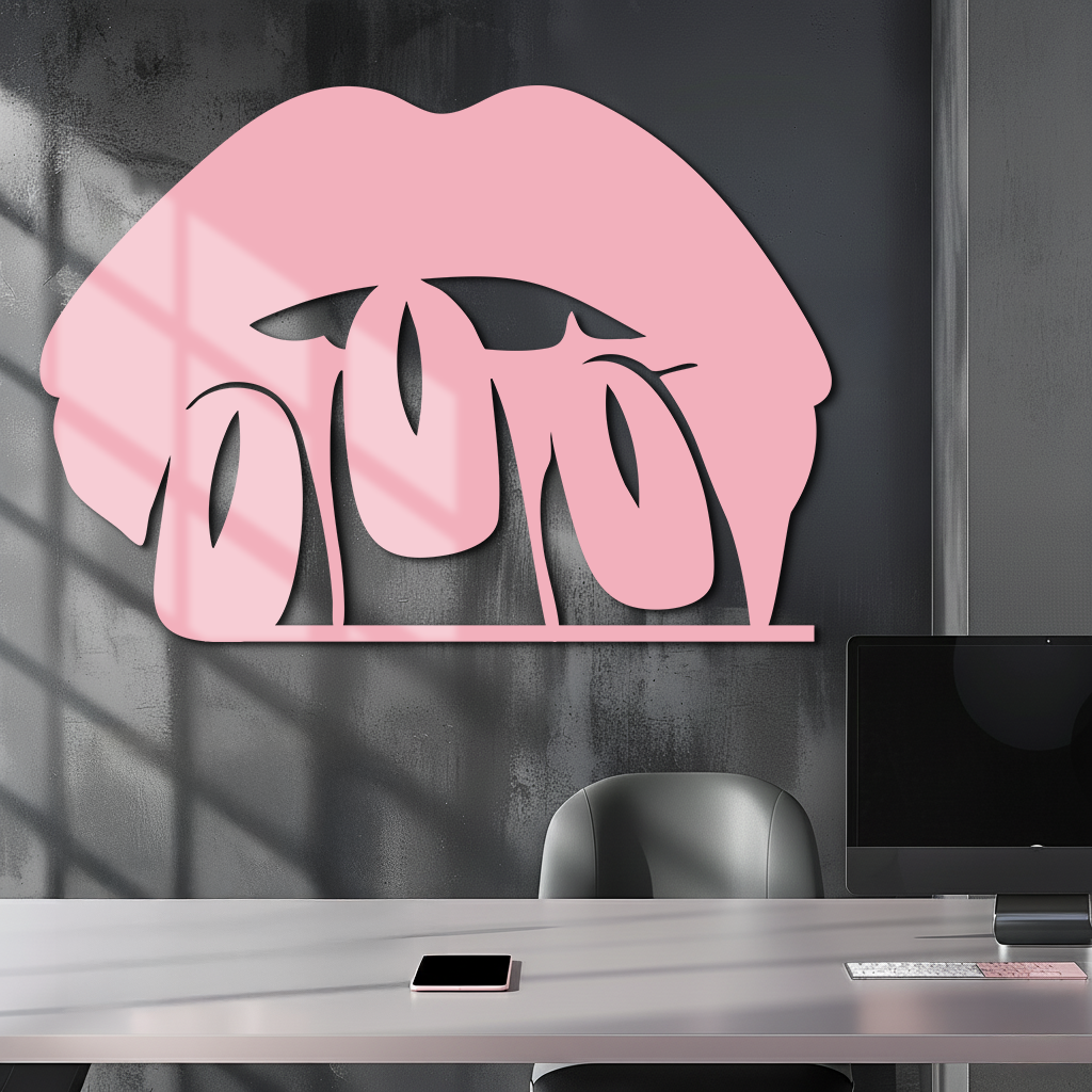 Pink Lips Metal Wall Art – Modern Glam Lip Design - KAFGP153