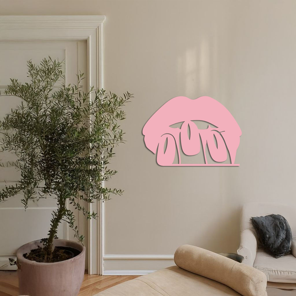 Pink Lips Metal Wall Art – Modern Glam Lip Design - KAFGP153