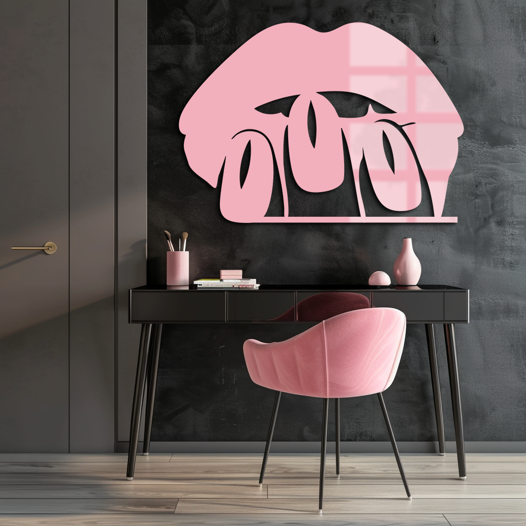 Pink Lips Metal Wall Art – Modern Glam Lip Design - KAFGP153