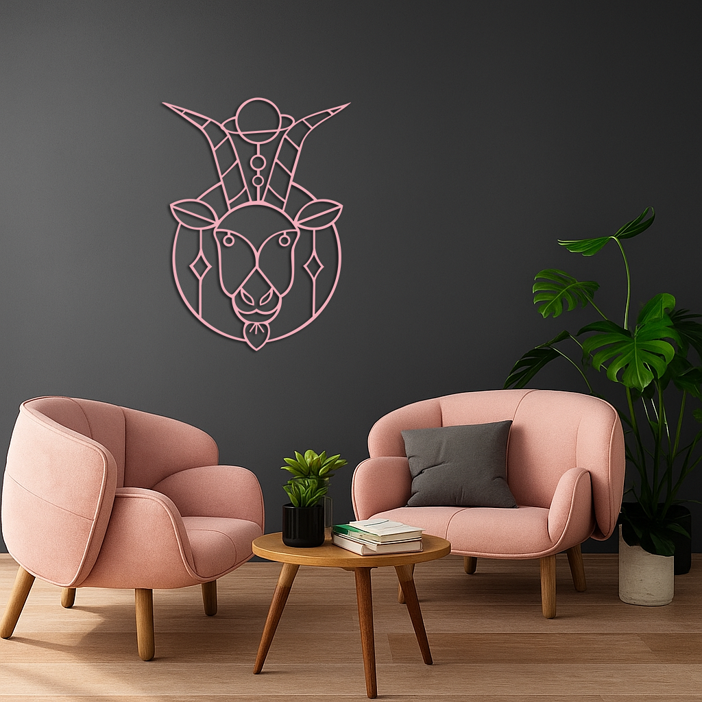 Capricorn Zodiac Metal Wall Art – Geometric Pink Astrology Decor - KAFGP154