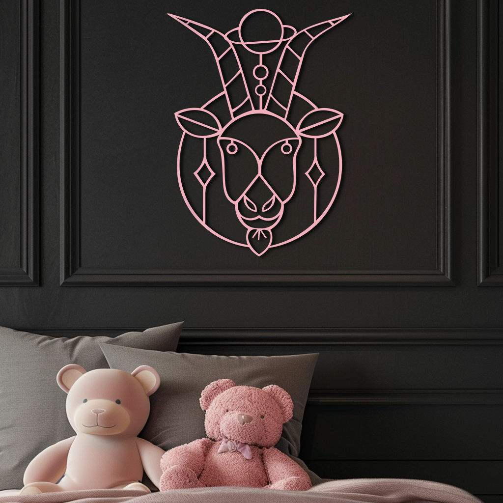 Capricorn Zodiac Metal Wall Art – Geometric Pink Astrology Decor - KAFGP154