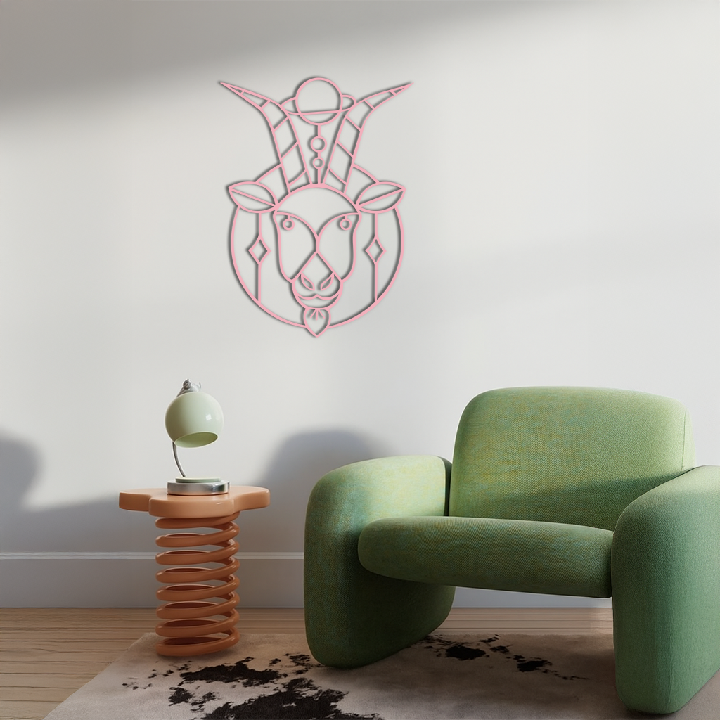 Capricorn Zodiac Metal Wall Art – Geometric Pink Astrology Decor - KAFGP154