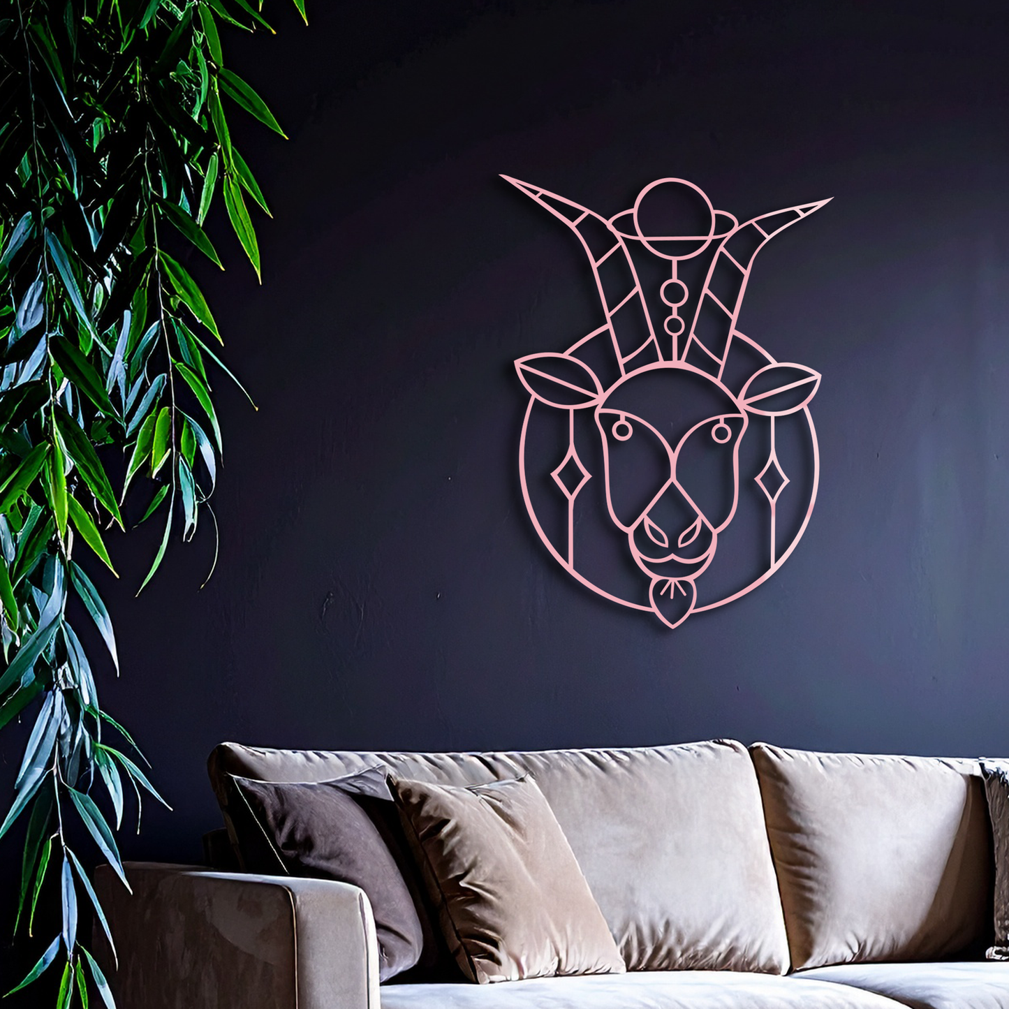 Capricorn Zodiac Metal Wall Art – Geometric Pink Astrology Decor - KAFGP154