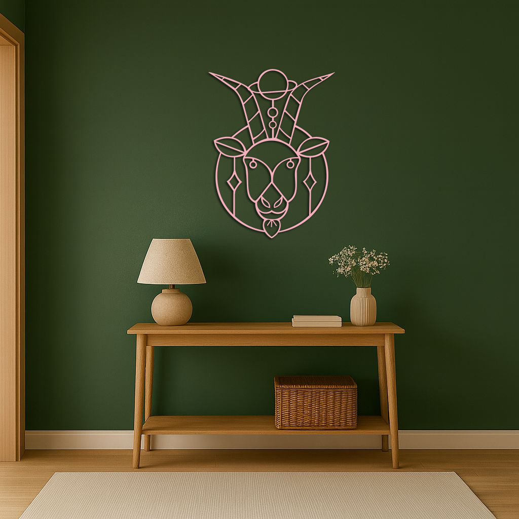 Capricorn Zodiac Metal Wall Art – Geometric Pink Astrology Decor - KAFGP154