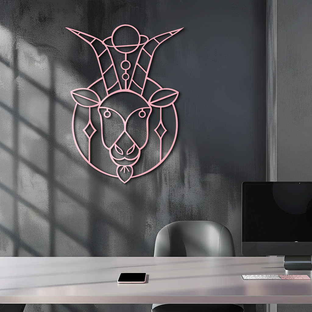 Capricorn Zodiac Metal Wall Art – Geometric Pink Astrology Decor - KAFGP154