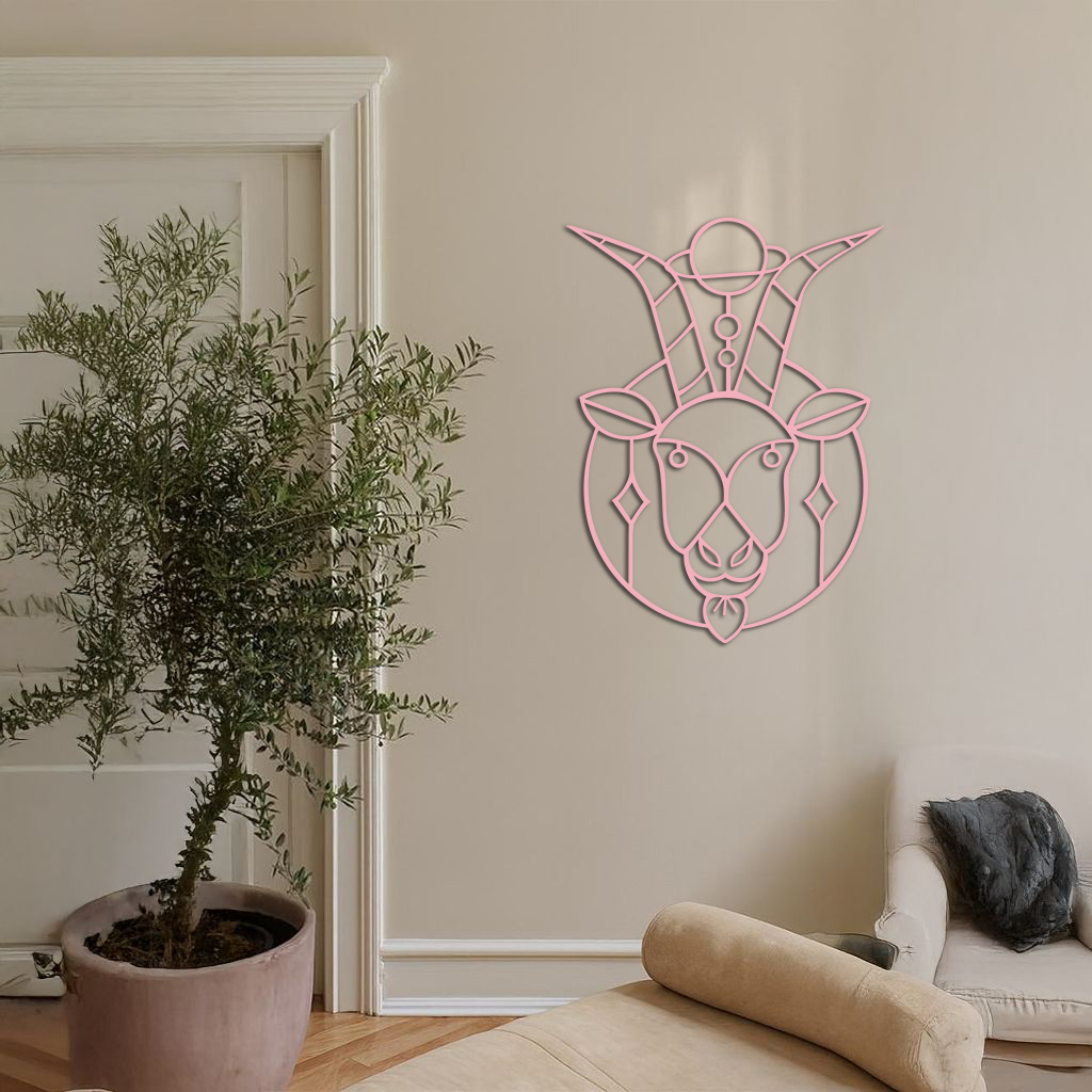 Capricorn Zodiac Metal Wall Art – Geometric Pink Astrology Decor - KAFGP154