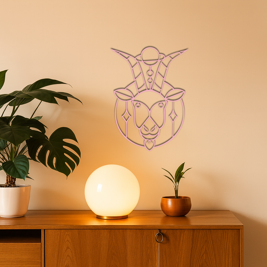 Capricorn Zodiac Metal Wall Art – Geometric Pink Astrology Decor - KAFGP154