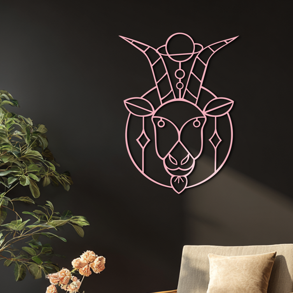 Capricorn Zodiac Metal Wall Art – Geometric Pink Astrology Decor - KAFGP154