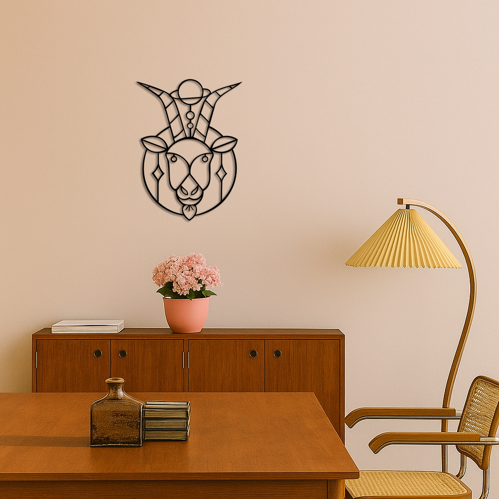 Capricorn Zodiac Metal Wall Art – Geometric Pink Astrology Decor - KAFGP154