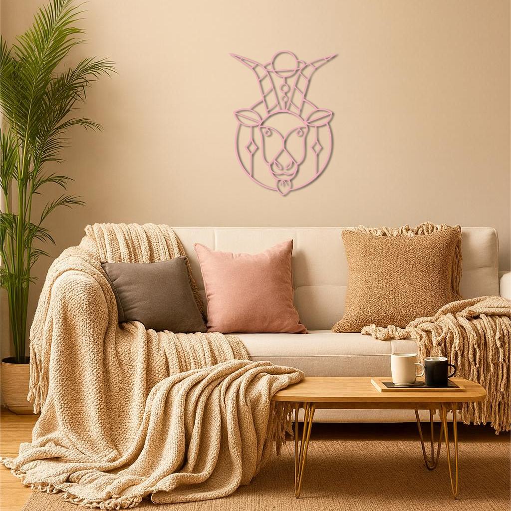 Capricorn Zodiac Metal Wall Art – Geometric Pink Astrology Decor - KAFGP154