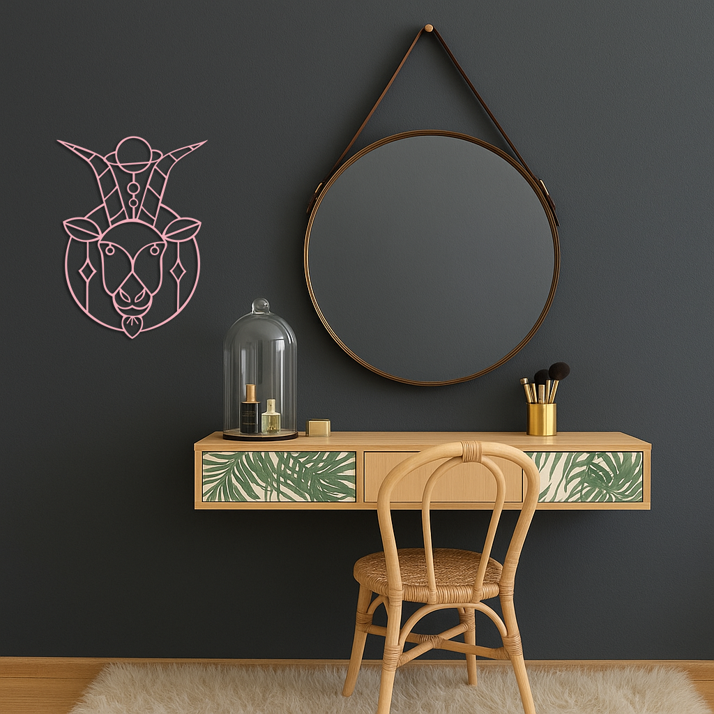 Capricorn Zodiac Metal Wall Art – Geometric Pink Astrology Decor - KAFGP154