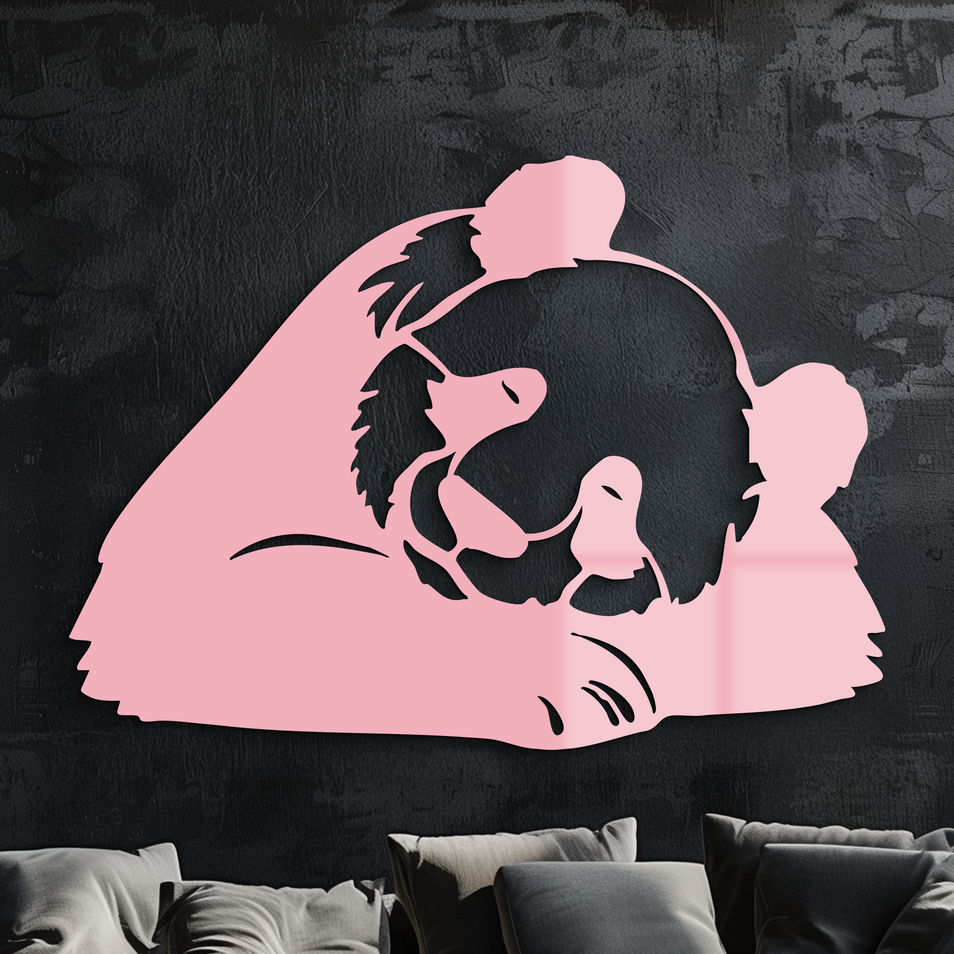 Pink Panda Silhouette Metal Wall Art – Modern Animal Design - KAFGP162