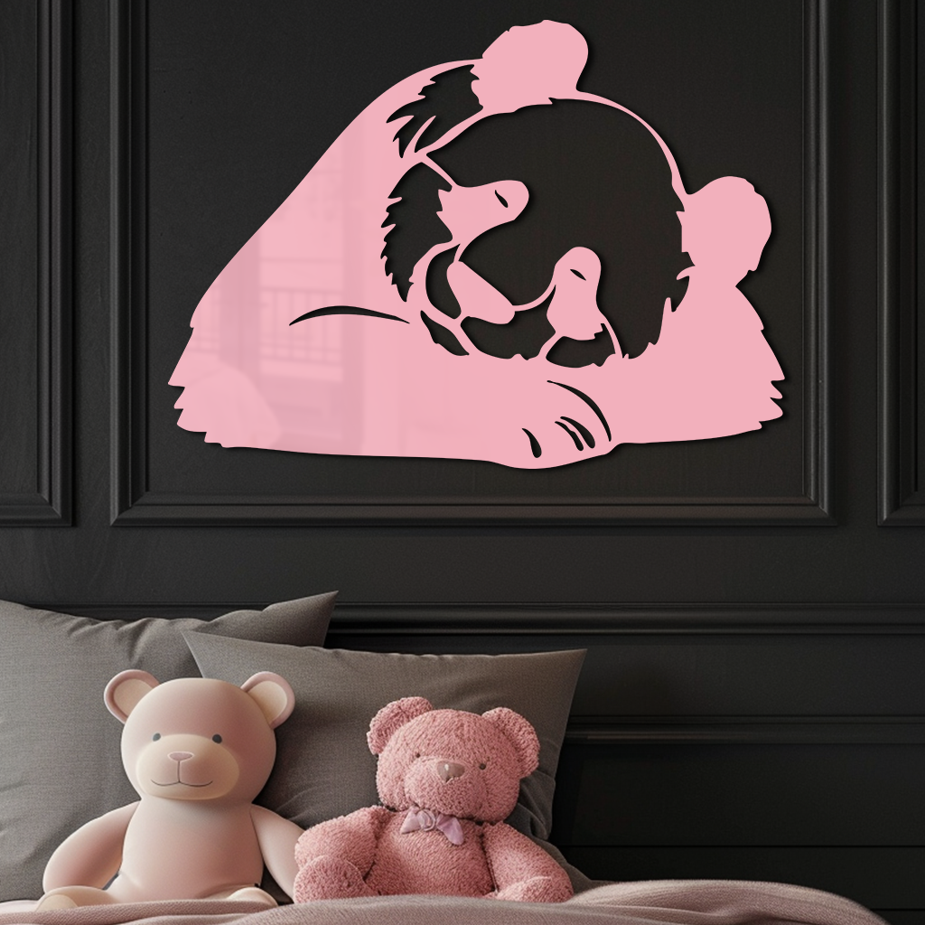 Pink Panda Silhouette Metal Wall Art – Modern Animal Design - KAFGP162