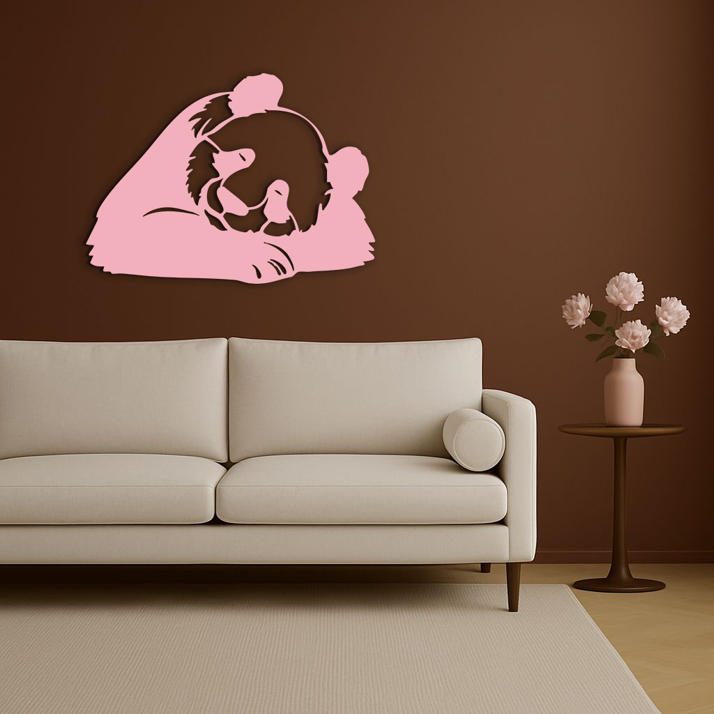 Pink Panda Silhouette Metal Wall Art – Modern Animal Design - KAFGP162