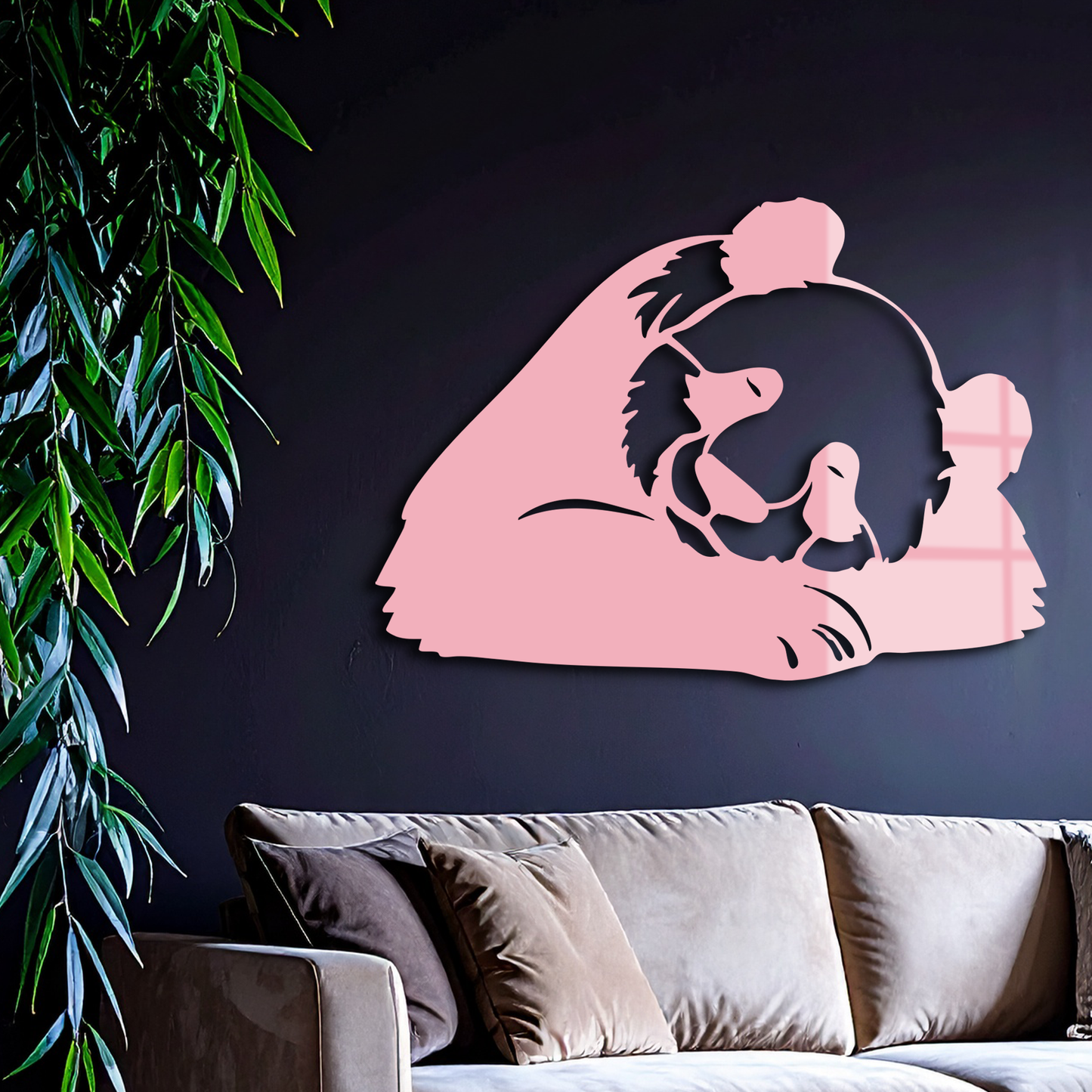 Pink Panda Silhouette Metal Wall Art – Modern Animal Design - KAFGP162