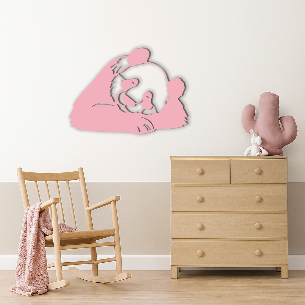Pink Panda Silhouette Metal Wall Art – Modern Animal Design - KAFGP162