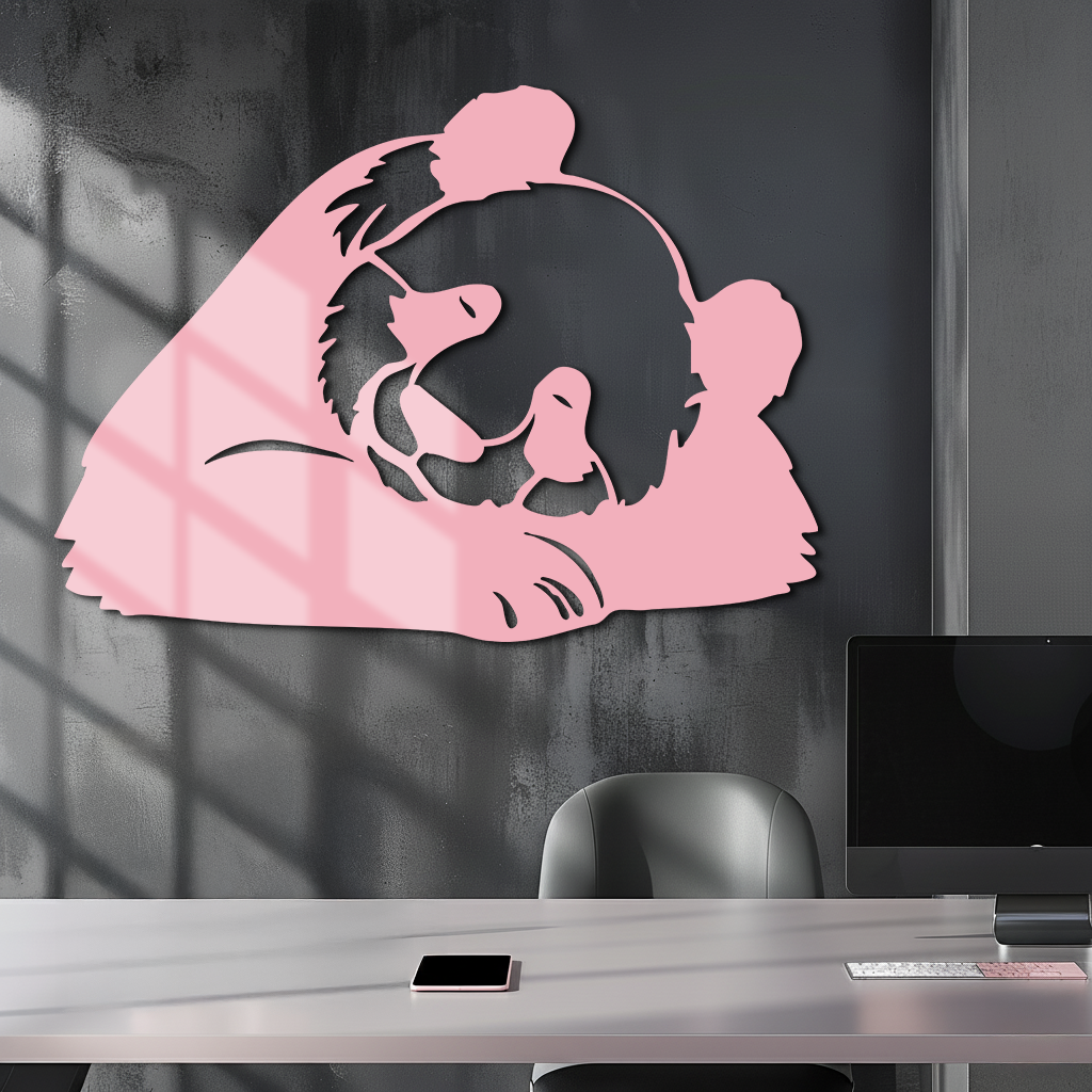 Pink Panda Silhouette Metal Wall Art – Modern Animal Design - KAFGP162