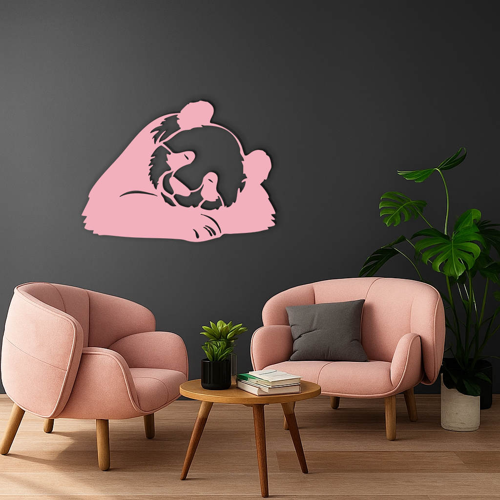 Pink Panda Silhouette Metal Wall Art – Modern Animal Design - KAFGP162